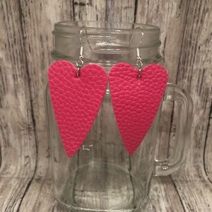 Pink Heart Leather Earrings